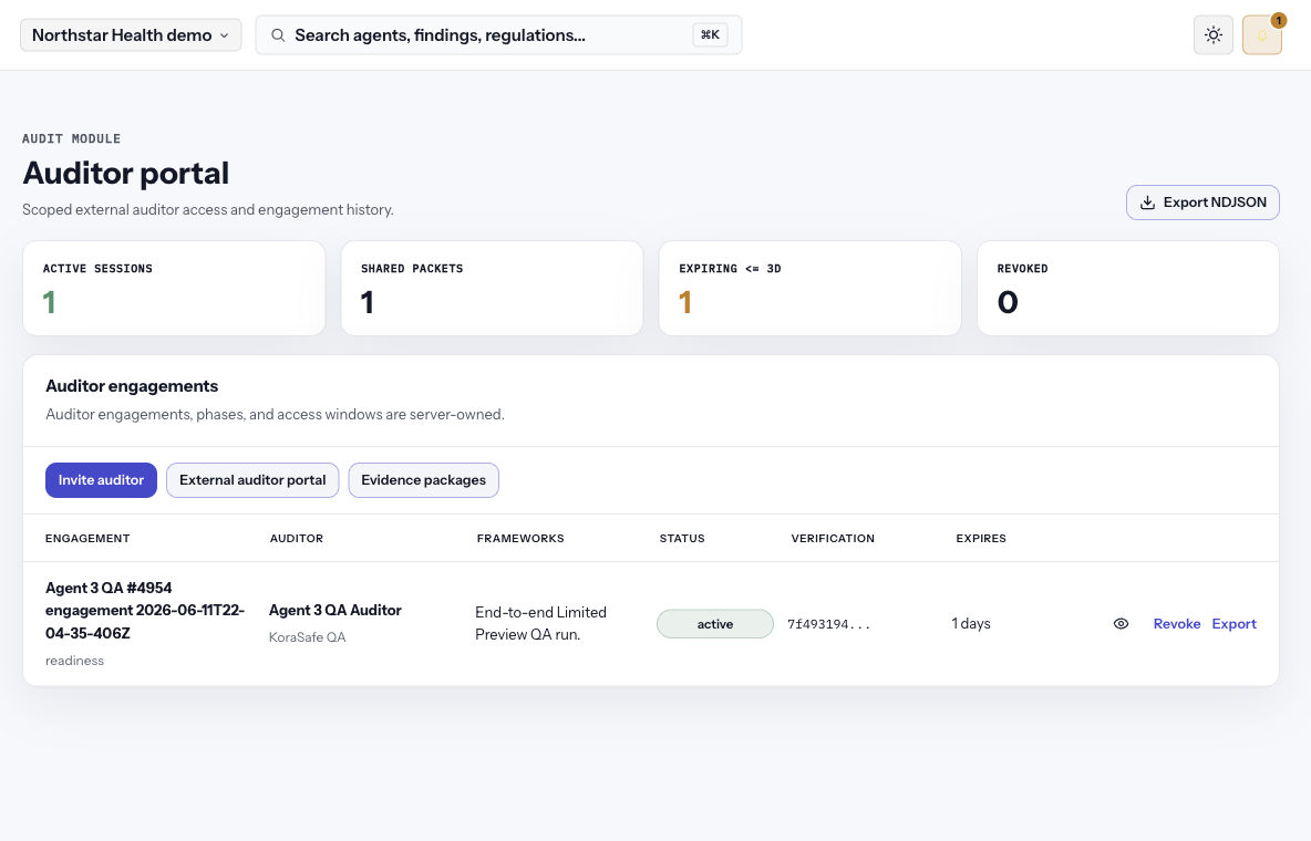 Scoped auditor portal with engagement log