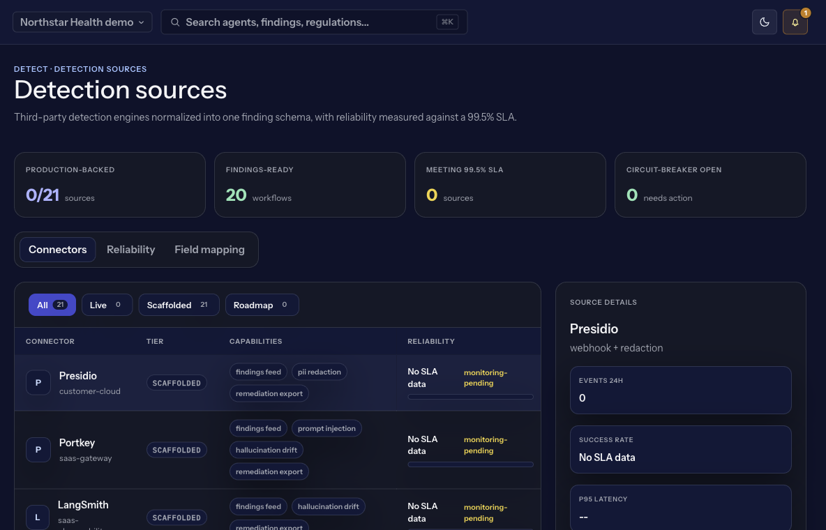 Connector health across detection engines