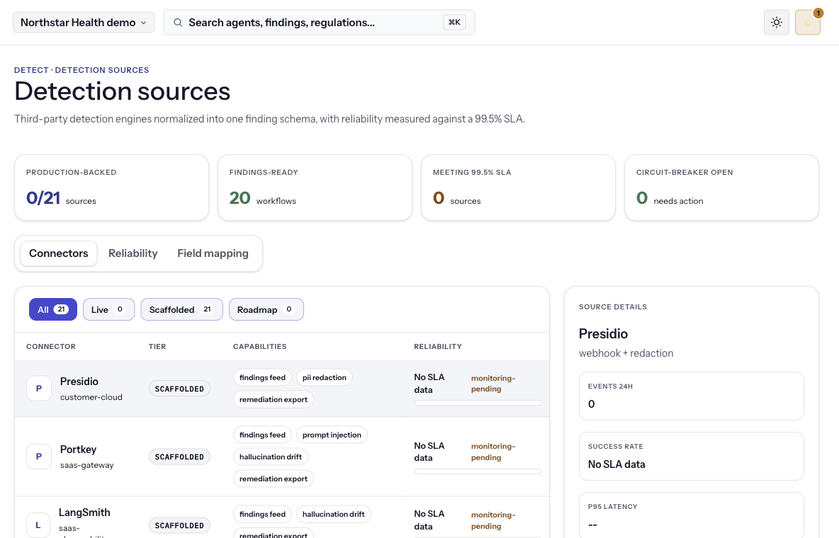 Connector health across detection engines