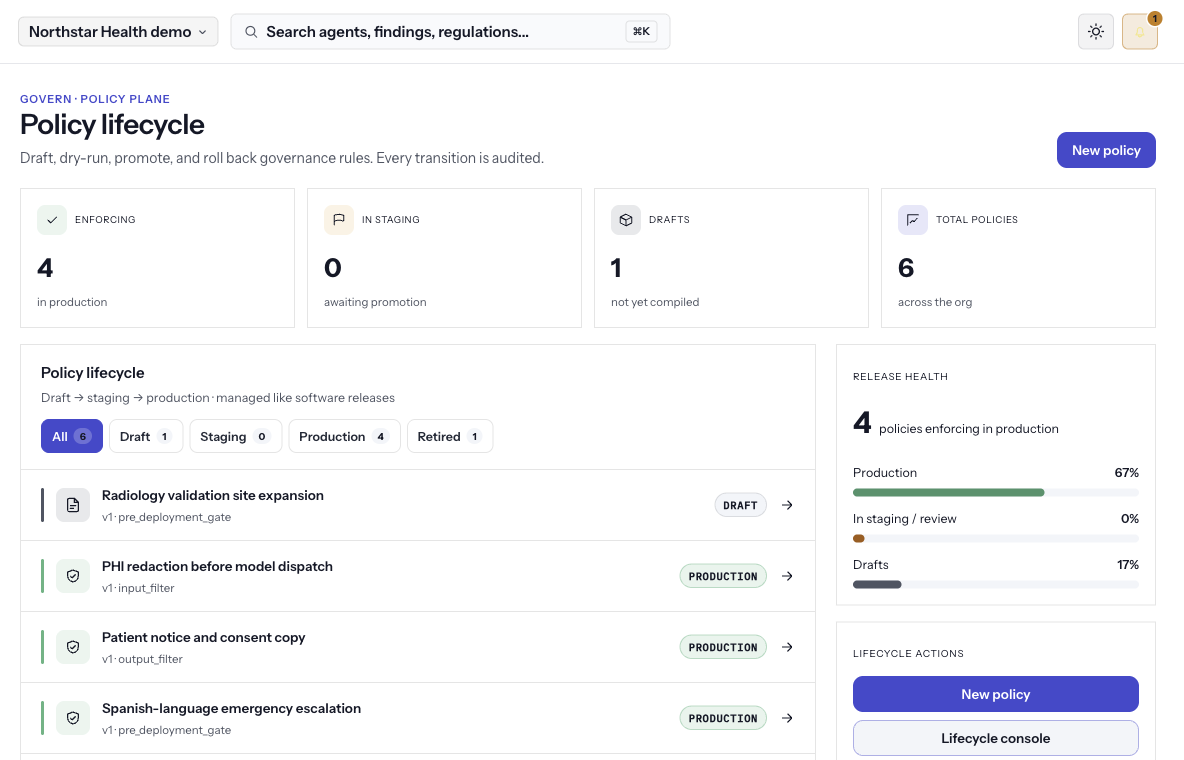 Policy editor with staged approval flow