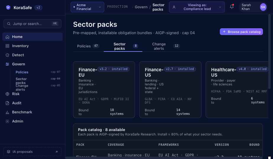 Sector packs for financial services, healthcare, legal, insurance, public sector